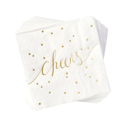 White and Gold Cocktail Napkins - Pack of 100 Disposable Bar Napkins - Wedding Baby Shower Birthday Graduation Dessert - 3 Ply - By Simple-Glee