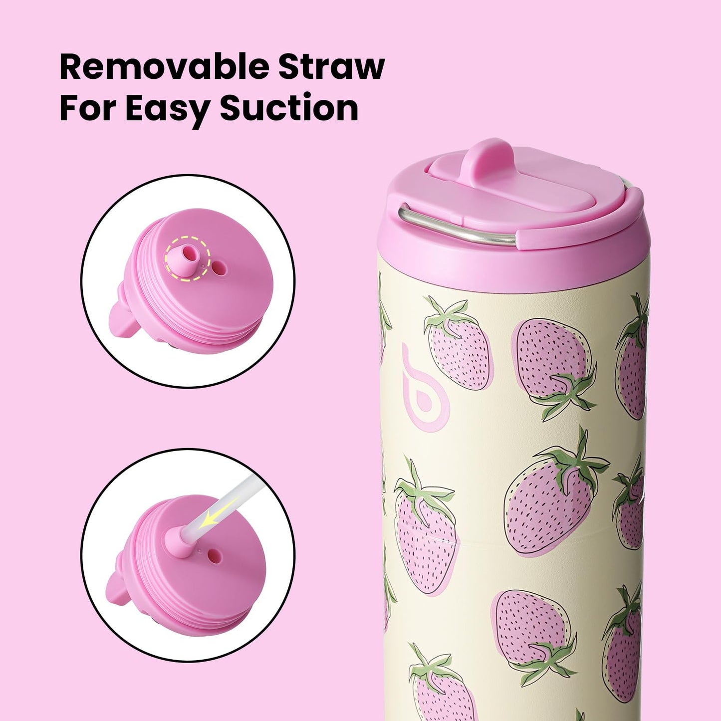 BOTTLE BOTTLE Insulated Water Bottle 24oz with Straw Lid and Handle for Sports Travel Gym Stainless Steel Water Bottles Double-Wall Vacuum Metal Leak Proof BPA-Free (Strawberry)