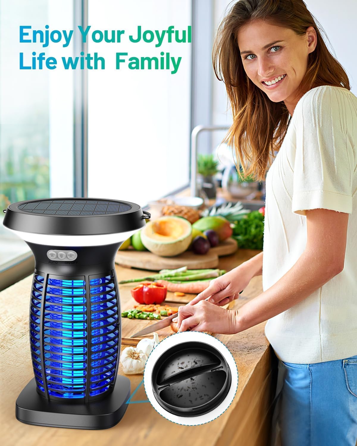 Solar Bug Zapper Outdoor, Mosquito Zapper Solar Powered, Electric Fly Zapper with Camping Lantern, Waterproof Insect Zapper, Cordless Mosquito Killer Lamp for Indoor Outdoor