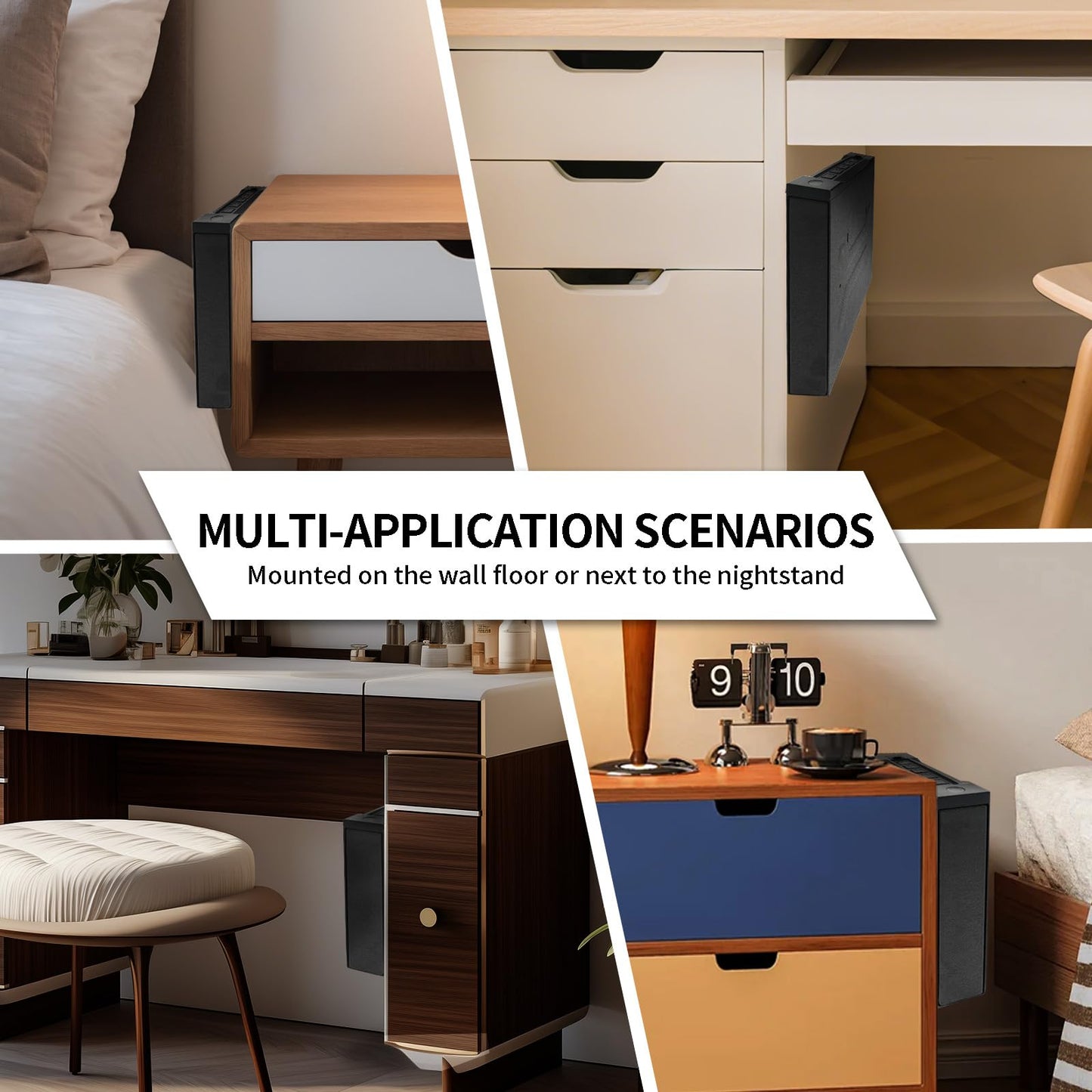 Biometric Gun Safe for Nightstand, Desk, Bedside Mounted, Auto Open Pistol Safe, Drawer Handgun Safe with Internal LED light, Silent mode, Quick Access Gun Lock Box with Fingerprint, PIN Code, Key