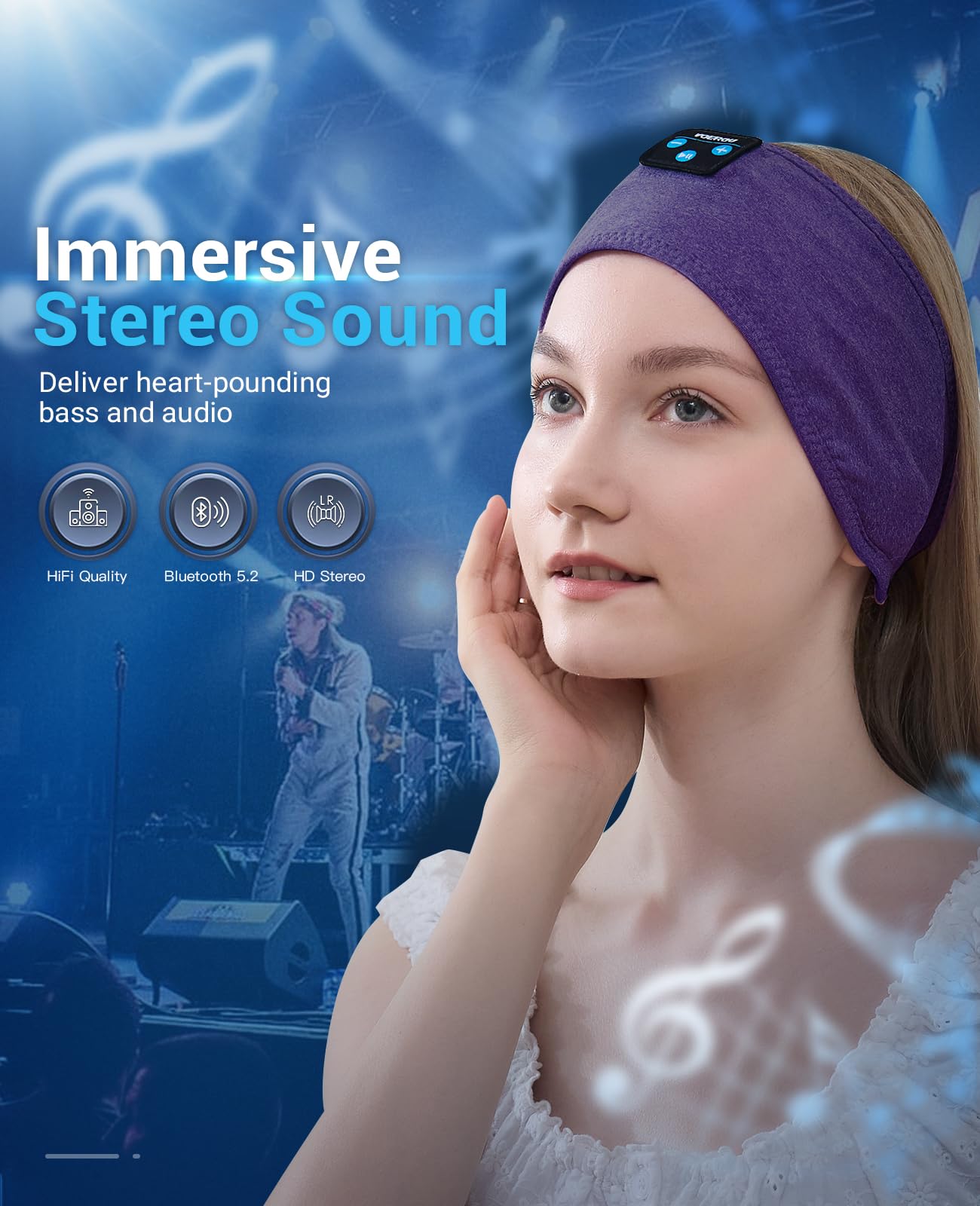 Voerou Sleep Headphones Bluetooth Headband - 10Hrs Adjustable Wireless Sports Sleeping Headphones with Hi Fi Sound, Tech Gifts for Men Women Side Sleepers Office Nap, Travel, Yoga, Workout, Meditation