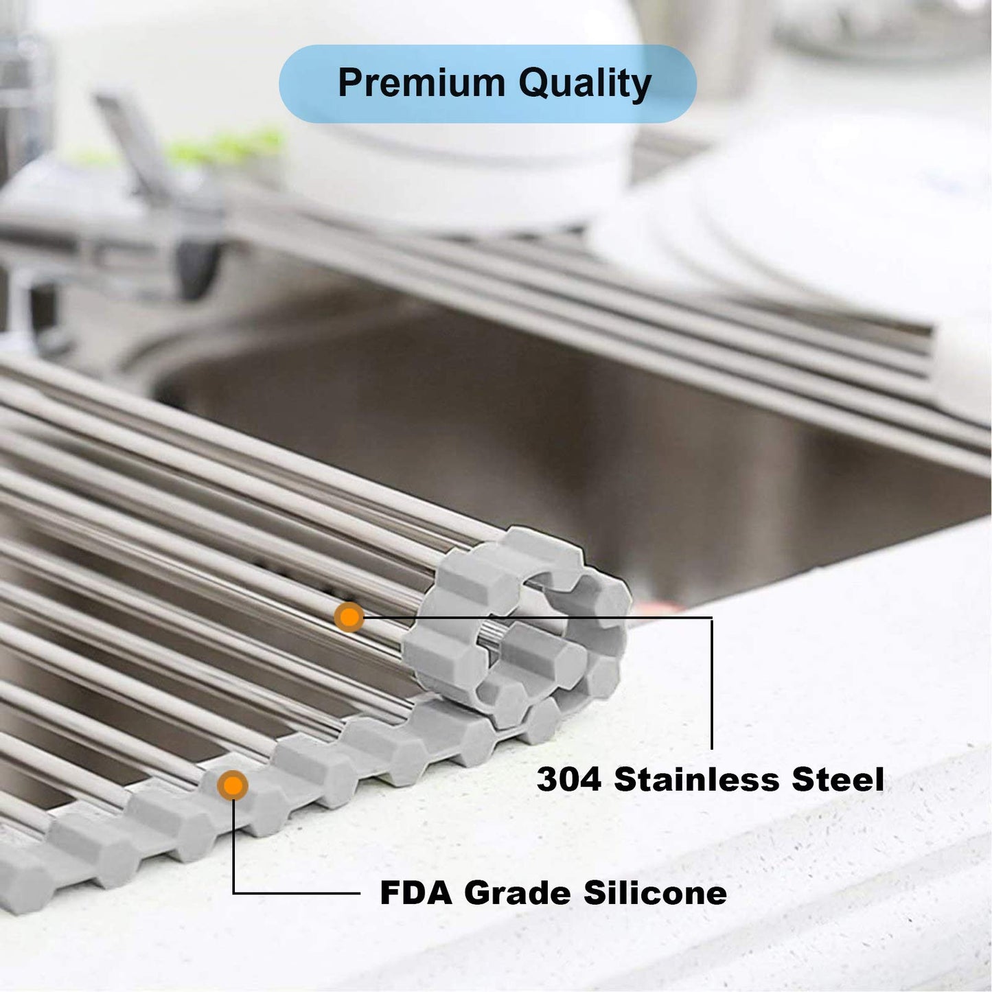 Searik Over The Sink Dish Drying Rack, Roll up Sink Dish Drainer Rack Foldable Kitchen Stainless Steel Dish Rack Sink Drying Rack (17.7"x 11.8")