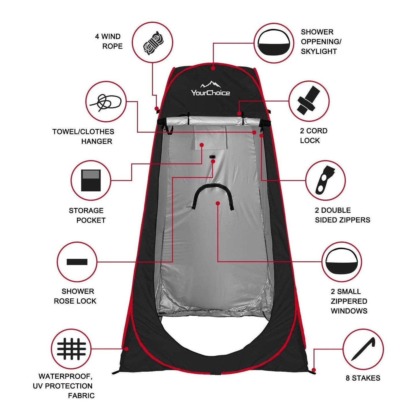 Your Choice Pop Up Privacy Shower Tent - Portable Changing Tent for Camping, Beach & Hiking - 6.2FT Lightweight with Carry Bag, Quick Setup & Full Coverage - Black