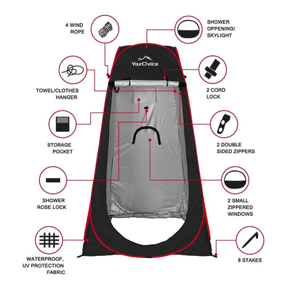 Your Choice Pop Up Privacy Shower Tent - Portable Changing Tent for Camping, Beach & Hiking - 6.2FT Lightweight with Carry Bag, Quick Setup & Full Coverage - Black