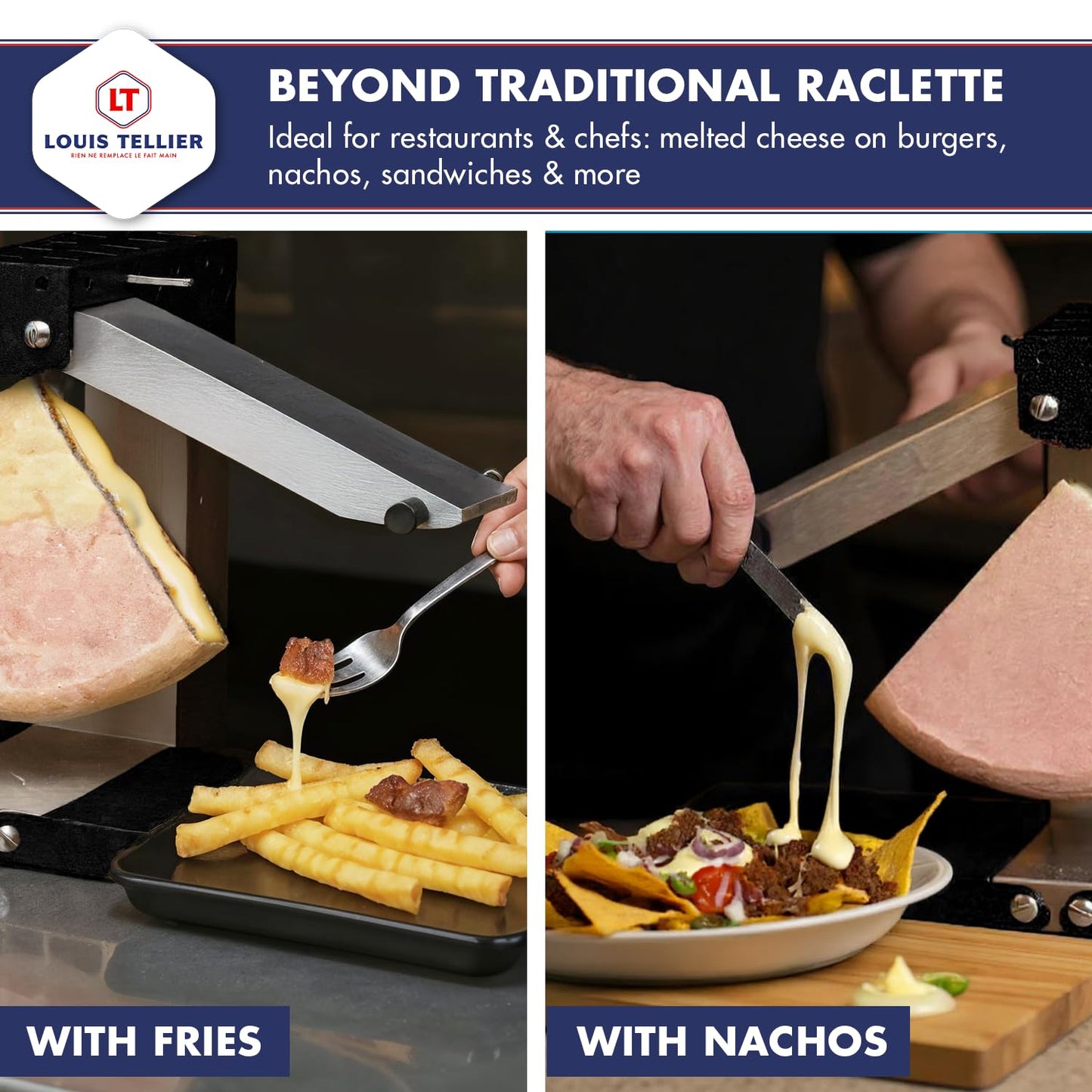 BRON COUCKE - Commercial Raclette Cheese Melter "Brézière" Basalte- Traditional French Raclette For Quarter Wheel – 4-Person - Adjustable Heating Rods - Foldable - Safety Switch - 110V