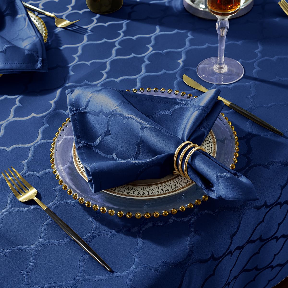 SASTYBALE Jacquard Tablecloth Flower Pattern Polyester Table Cloth Spill Proof Dust-Proof Wrinkle Resistant Table Cover for Kitchen Dining Tabletop Decor(Rectangle, 60" x 102" (8-10 Seats),Navy)