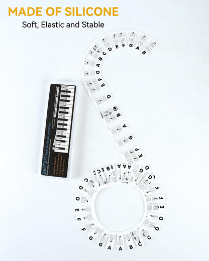 BEATBIT Piano Notes Guide for Beginner, Removable Piano Keyboard Note Labels for Learning, 88-Key Full Size, Made of Silicone, No Need Stickers, Reusable and Comes with Box (Classic Black）