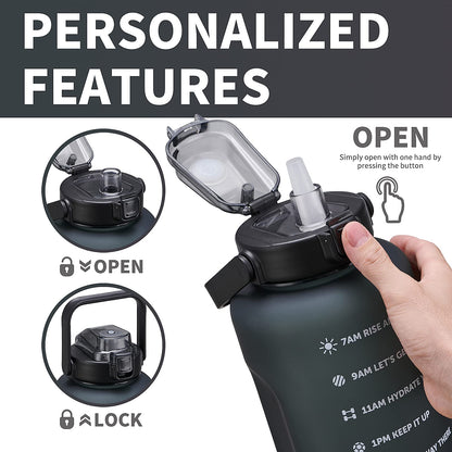 ST-YIBEN 100oz Large Motivational Water Bottle with Time Marker,Leakproof & BPA Free 3 Liter Black Gallon Water Bottle with Straw & Handle Tritan Frosted Water Jug for Women Men to Fitness,Gym,Sports