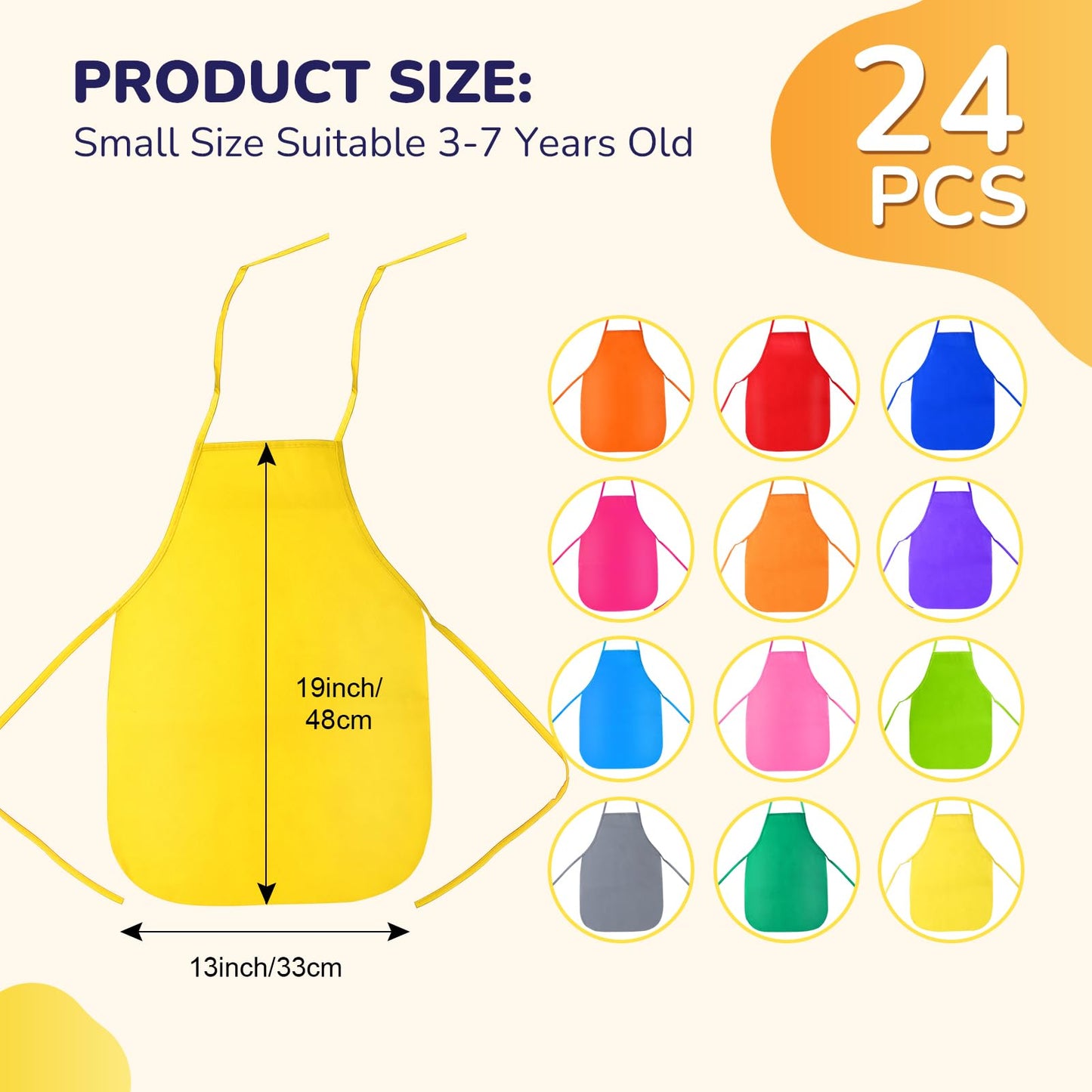 Caydo 24 Pieces 12 Colors Children's Artists Fabric Aprons for Kitchen, Classroom, Community Event, Crafts and Art Painting Activity