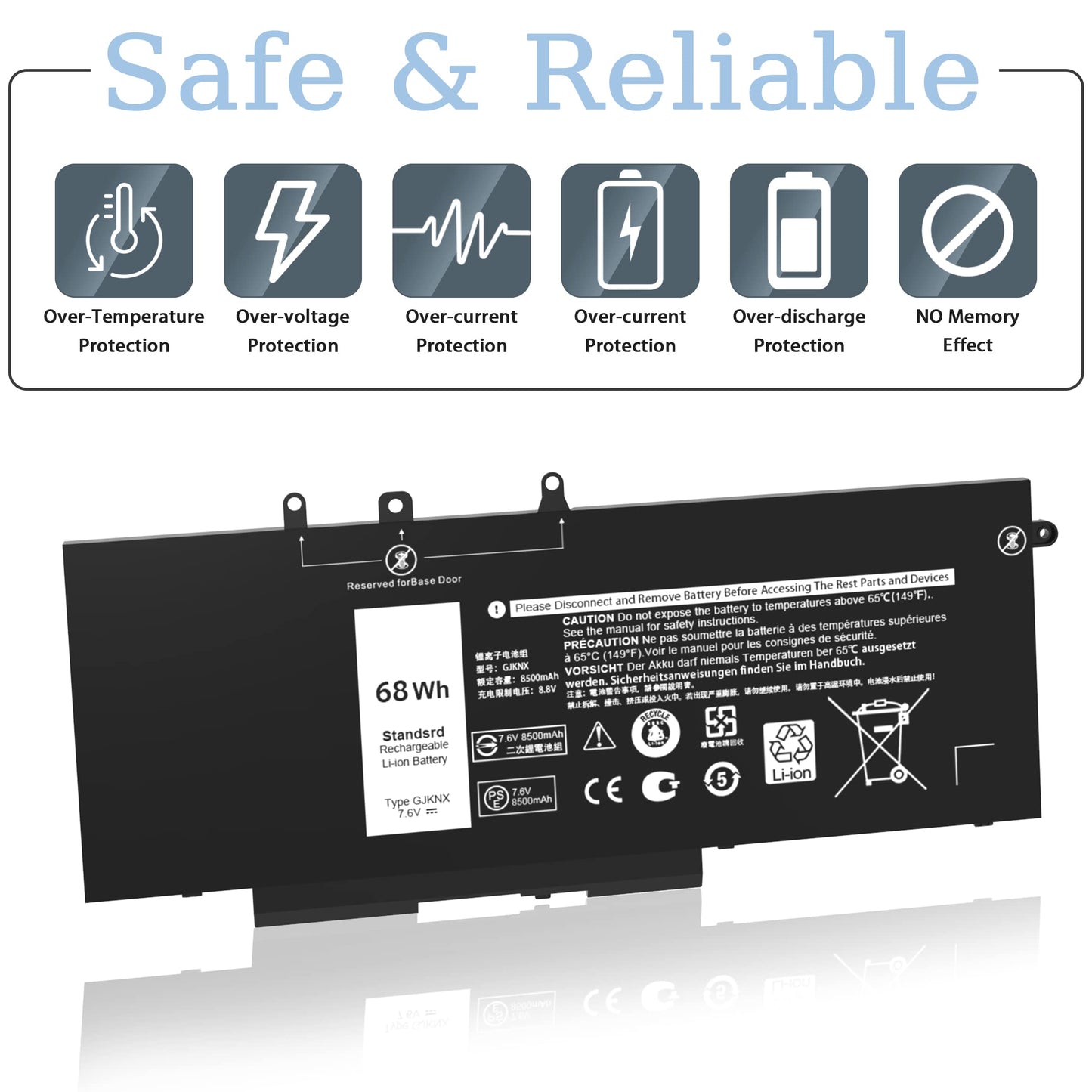 VNYUNQWE 68WH GJKNX Battery Replacement for Dell Latitude 5480 5580 5280 5288 5488 5590 5591 5490 5491 5495 E5480 E5580 E5490 E5590 Precision 15 3520 3530 Series GD1JP DY9NT 5YHR4 451-BBZG 7.6V 4-Cell