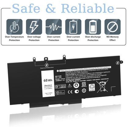 VNYUNQWE 68WH GJKNX Battery Replacement for Dell Latitude 5480 5580 5280 5288 5488 5590 5591 5490 5491 5495 E5480 E5580 E5490 E5590 Precision 15 3520 3530 Series GD1JP DY9NT 5YHR4 451-BBZG 7.6V 4-Cell