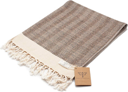 SMYRNA TURKISH COTTON Herringbone Series Turkish Hand Towels Set of 2, 16x40 inch, Decorative Turkish Hand Towels for Bathroom, Kitchen, Face, Hair, Tea, Yoga, Gym, Dishcloth Set of 2, Latte