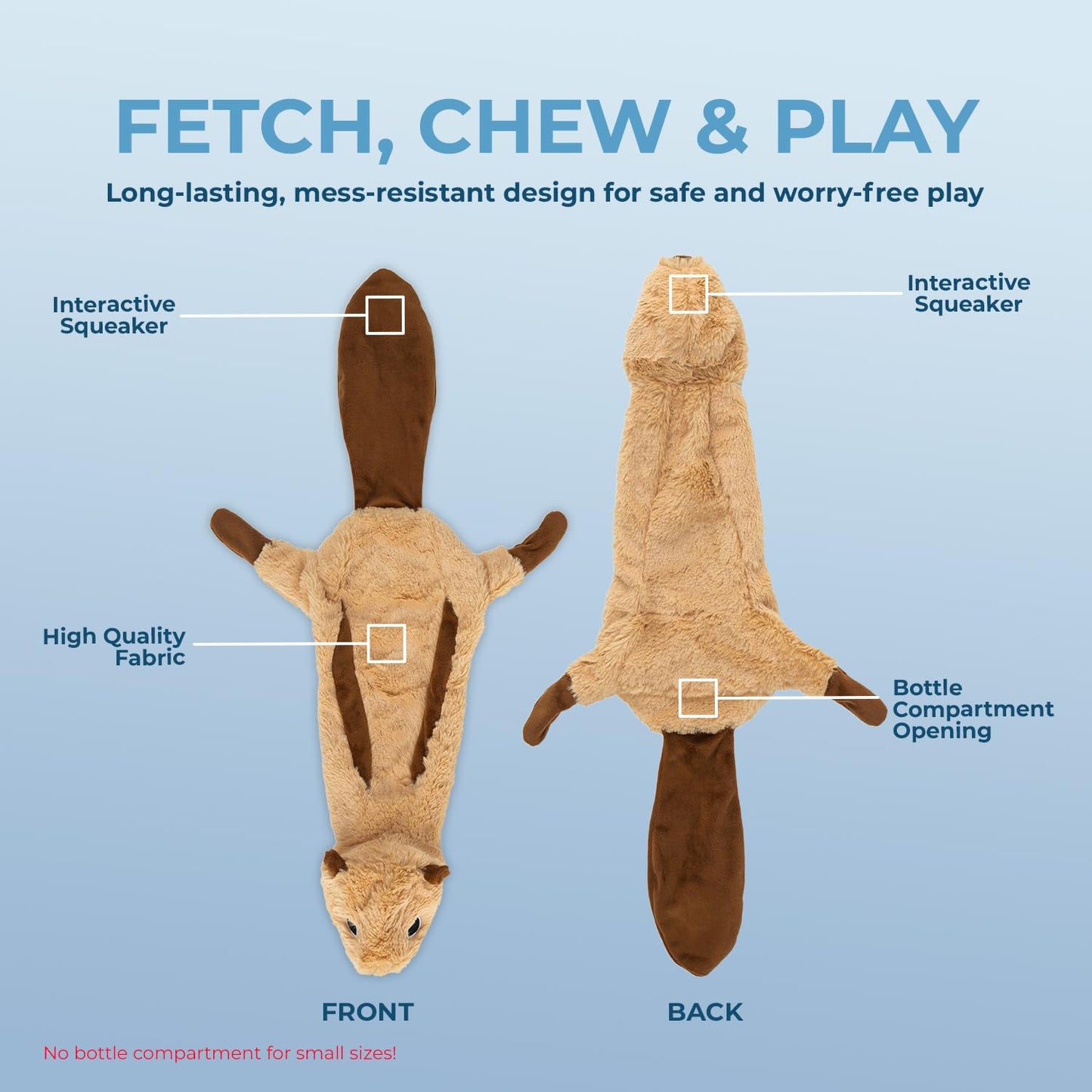 Best Pet Supplies 2-in-1 Stuffless Squeaky Dog Toys with Soft, Durable Fabric for Small, Medium, and Large Pets, No Stuffing for Indoor Play, Supports Active Biting and Play - Squirrel, Small