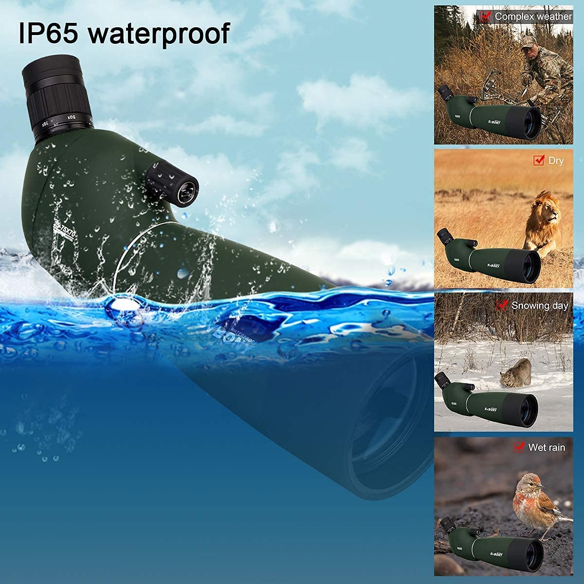 SVBONY SV28 Spotting Scopes with Tripod, Angled 25-75x70mm Spotter Scope with Phone Adapter, Waterproof Fogproof Spotting Scope for Bird Watching, Target Shooting, Wildlife Viewing