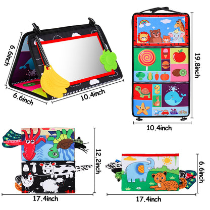 Baby Mirror Tummy Time Toys 0-6 Months with Crinkle Cloth Books Infant High Contrast Newborn Sensory Black and White Toy for 0-3 4 5 6 Months Must Haves Babies 3-6 6-12 Month Boys Girls Shower Gifts