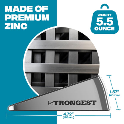 Strongest Home Heavy Duty Door Stopper Wedge (2 Chrome PCs) | Non-Slip Rubber and Metal Door Stop for Heavy Doors| Work on Wood, Tile, Carpet + 2 White Wall Protectors