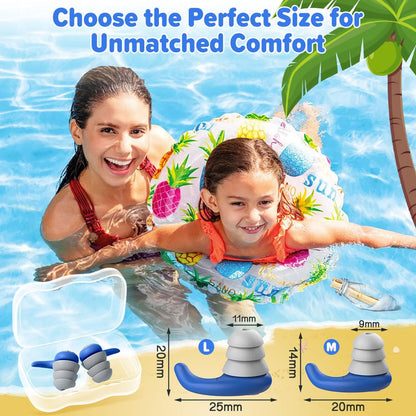 Waterproof Swimming Ear Plugs for Kids - 2 Pairs of Reusable Soft Silicone Swim Earplugs,Ear Protection for Children (4-12 Years Old) - Ideal for Surfing, Diving, Pool, Showering, and Water Sports