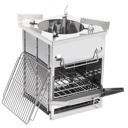 REDCAMP Wood Burning Folding Camp Stove Stainless Steel Grill and Pot Stand, Portable Collapsible Backpacking Stove Survival Rocket Stove for Hiking Outdoor Tent Camping Picnic, Largel with Pot Stand