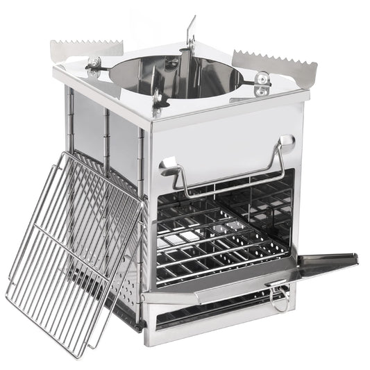 REDCAMP Wood Burning Folding Camp Stove Stainless Steel Grill and Pot Stand, Portable Collapsible Backpacking Stove Survival Rocket Stove for Hiking Outdoor Tent Camping Picnic, Largel with Pot Stand