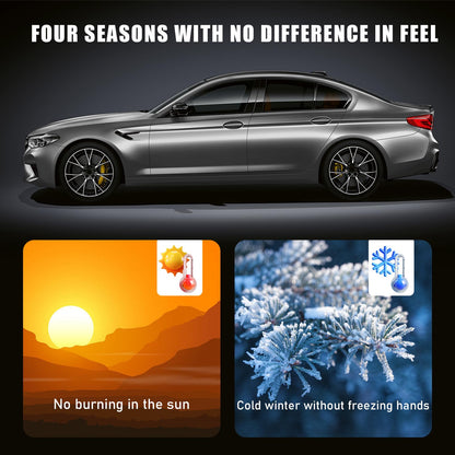 Ziciner Genuine Leather Steering Wheel Cover, Stitch on Wrap, Breathable Anti-Slip Car Steering Wheel Protector for Max Diameter 15 Inch, DIY Sewing with Needle Thread (Wine Red, Glossy)