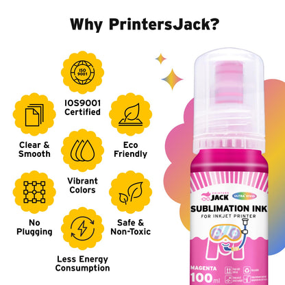 Printers Jack 600ML Sublimation Ink for ET-8550 ET-8500 Wide-Format Supertank Printers Heat Press Transfer on T-Shirt (6x100ML, 6 Colors-BK PB CM Y GY) Bigger Bottles with More Ink Auto Fill the Tanks