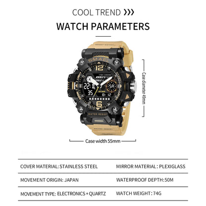 AIMES Men's Watches Tactical Outdoor Sports Waterproof Military Watch Analog Digital Date Multi Function Large Dual Display Mens Wristwatch