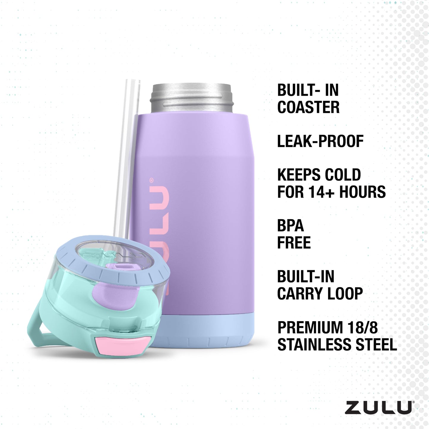 ZULU Kids Flex 12oz Stainless Steel Insulated Water Bottle, Toddler Cup with Silicone Spout, Leak-Proof Locking Flip Lid and Carry Loop for School Backpack, Lunchbox, and Outdoor Sports, Sugar Fairy