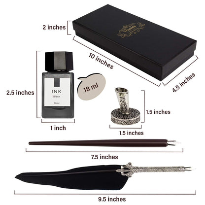 Trustela Calligraphy Set for Beginners, Wooden Dip Pen, Feather Quill, 19 Nibs, Ink Set, Gift Box