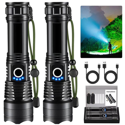 Flashlights High Lumens Rechargeable, 2Pack Rechargeable Flashlights, Super Bright Flashlight, 5Mode Tactical Flashlights High Lumens, LED Flashlight High Powered, Waterproof Flash Light LED