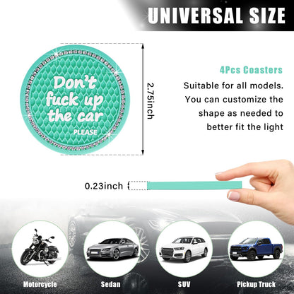 Ziciner 4 Pack Bling Car Cup Holder Coaster, 2.75 Inch Anti-Slip Auto Insert Cup Coaster, Crystal Car Drink Cup Mat Perfect for Women Girls, Universal Interior Decor Accessories (Mint Green)