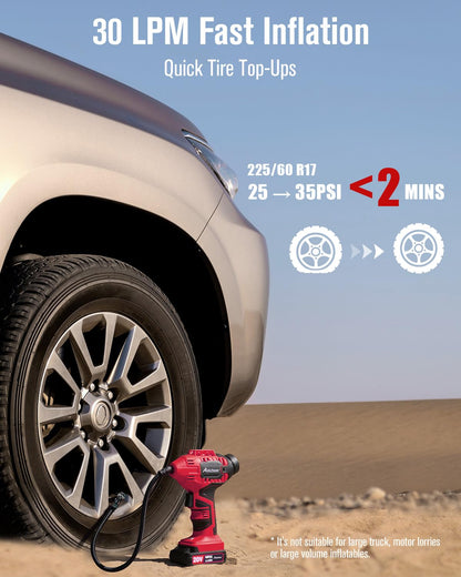 AVID POWER Tire Inflator Portable Air Compressor, 20V Cordless Car Tire Pump, Rechargeable Battery Powered Air Compressor w/12V DC Adapter, Digital Pressure Gauge