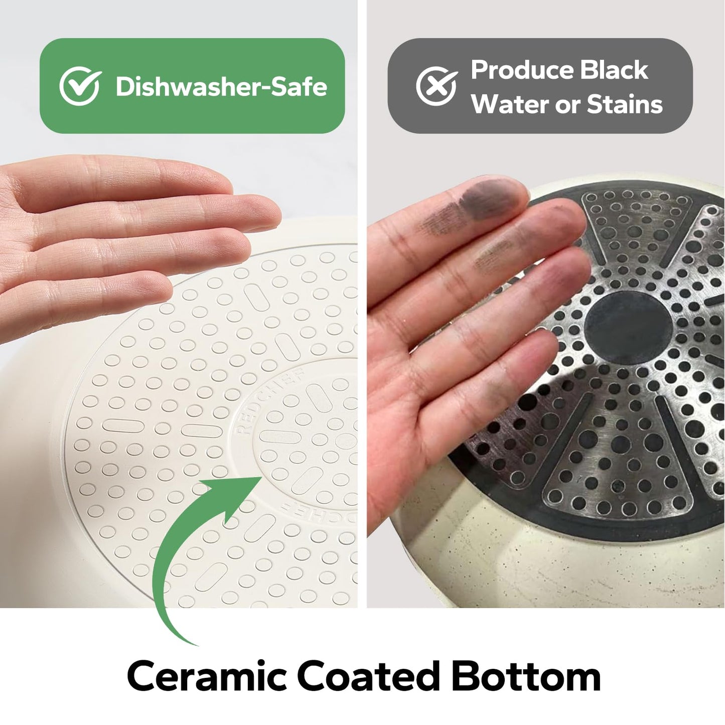 Redchef Nonstick Frying Pans Set, Ceramic Pan Skillet, Non Toxic Pans for Cooking, 8" 9.5" 11" Ceramic Frying Pan Set PFAS & PTFE & PFOA Free with Stay Cool Handle, Dishwasher & Oven Safe, Beige White