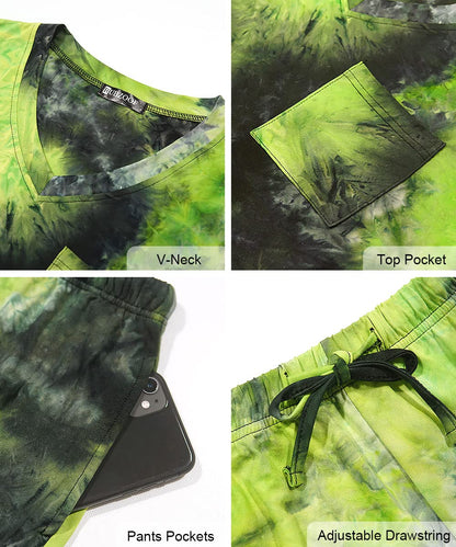 RUBZOOF Women Tracksuit Set with Pockets Short Sleeve V Neck Casual Summer Tie Dye Pajamas Lounge Sets M