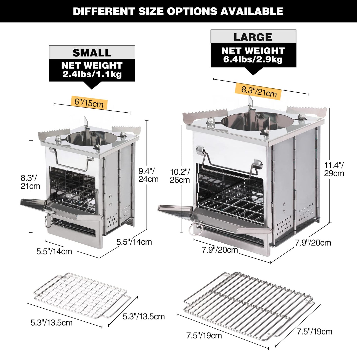 REDCAMP Wood Burning Folding Camp Stove Stainless Steel Grill and Pot Stand, Portable Collapsible Backpacking Stove Survival Rocket Stove for Hiking Outdoor Tent Camping Picnic, Largel with Pot Stand