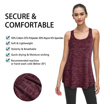 Cestyle Gym Shirts for Women, Ladies Fitness Tops Activewear Clothes Sleeveless Scoop Neck Loose Fit Knitted Breathable Flowy Racerback Cami Tanks XX-Large Wine