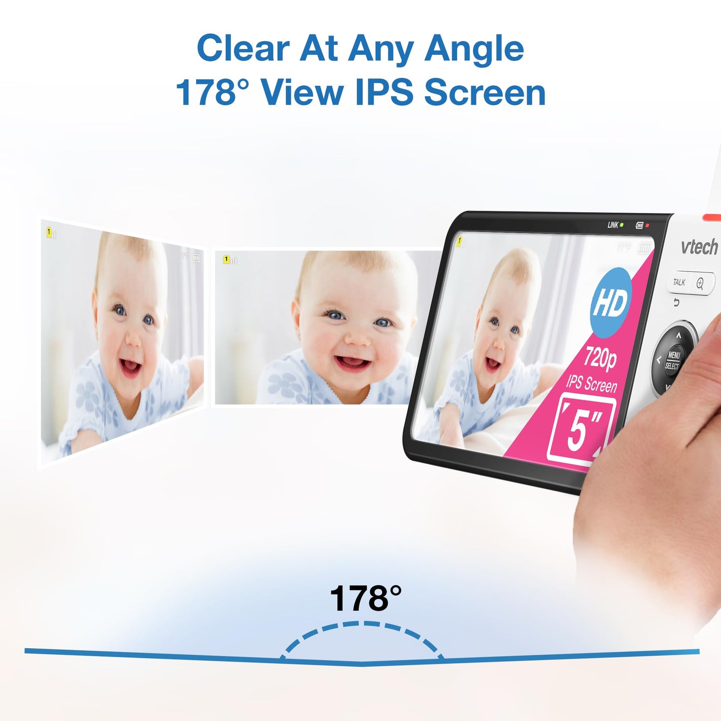 VTech VM928-2HD 5” 720p HD Display 2 Cameras Baby Monitor,110 Wide Angle View,Remote Pan-Tilt-Zoom,Night Vision,Up to 1000ft Range,Temperature Sensor,9 Soothing Sounds & Lullabies,2-Way Talk,No WiFi