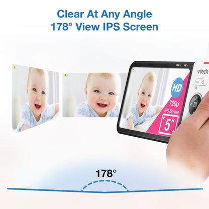 VTech VM928-2HD 5” 720p HD Display 2 Cameras Baby Monitor,110 Wide Angle View,Remote Pan-Tilt-Zoom,Night Vision,Up to 1000ft Range,Temperature Sensor,9 Soothing Sounds & Lullabies,2-Way Talk,No WiFi