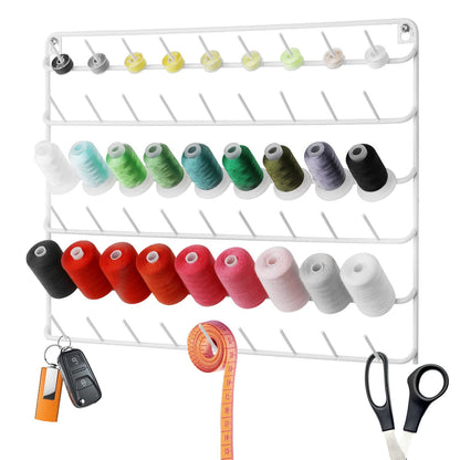 YBING Thread Holder Wall 54-spool Sewing Thread Rack Wall Mount Embroidery Thread Holder Organizer Spool Holder Wall Hanging Tools for Quilting White Metal