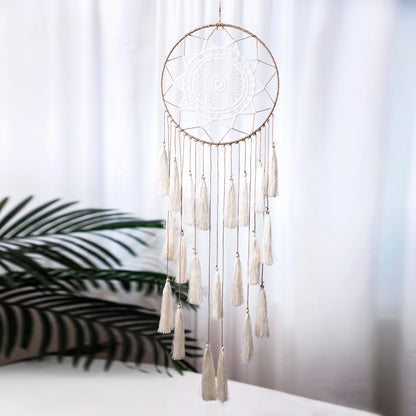Artilady Macrame Dream Catchers for Bedroom - Tassel Wall Hanging Handmade Dreamcatchers Home Decor with Tassel Feather Ornament Craft Blessing Gift (Beige)