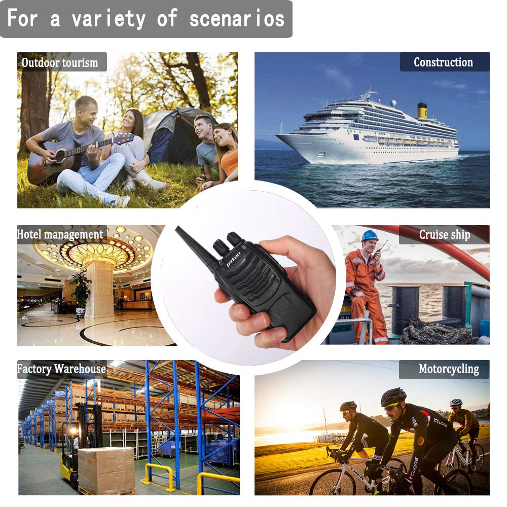 pxton Walkie Talkies Rechargeable Long Range Two-Way Radios with Earpieces,2-Way Radios UHF Handheld Transceiver Walky Talky with Flashlight Li-ion Battery and Charger（2 Pack）