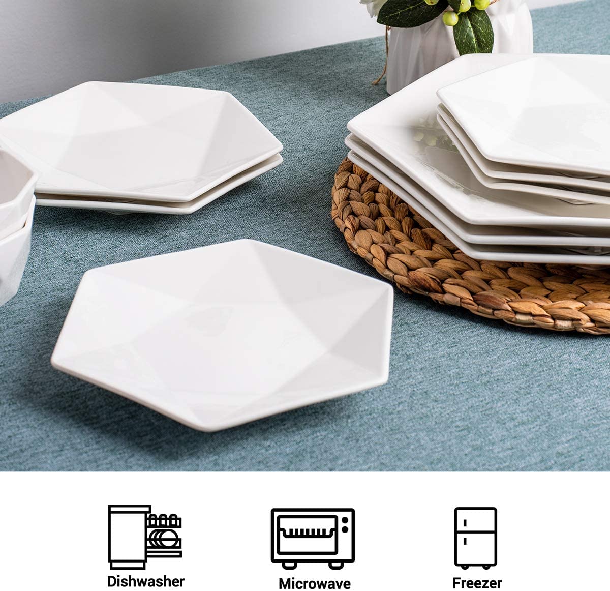 DELLING Appetizer Plates, White Ceramic Dessert Plates, Salad Plates Set, 7 inch Small Plates Set for Dessert, Snacks, Pasta, Side Dishes, Serving Plates Set of 6, Dishwasher Microwave Oven Safe