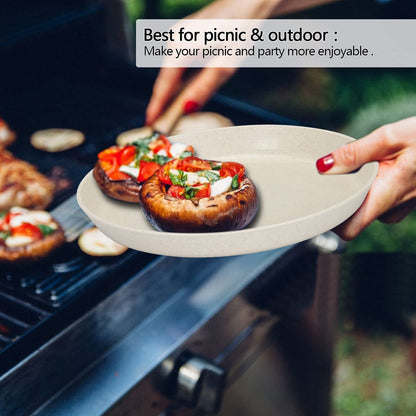 【Non Ceramic】 9 Inch Dinner Plates,BPA-Free Wheat Straw & Plastic Plates,Off White Plate Set Dishwasher and Microwave Safe Plates - Set of 8