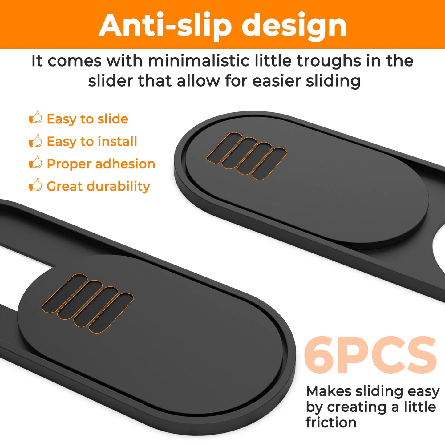 Yilador Webcam Cover, 0.03in Ultra Thin Slide Web Camera Covers for Laptop Computer Smartphone Mac iMac MacBook, Sliding Blocker Cover Protect Your Privacy Security (6*Big Black)
