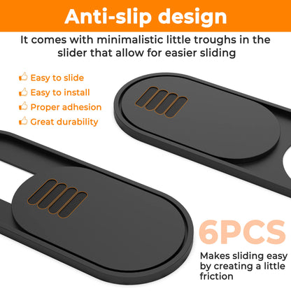Yilador Webcam Cover, 0.03in Ultra Thin Slide Web Camera Covers for Laptop Computer Smartphone Mac iMac MacBook, Sliding Blocker Cover Protect Your Privacy Security (6*Big Black)