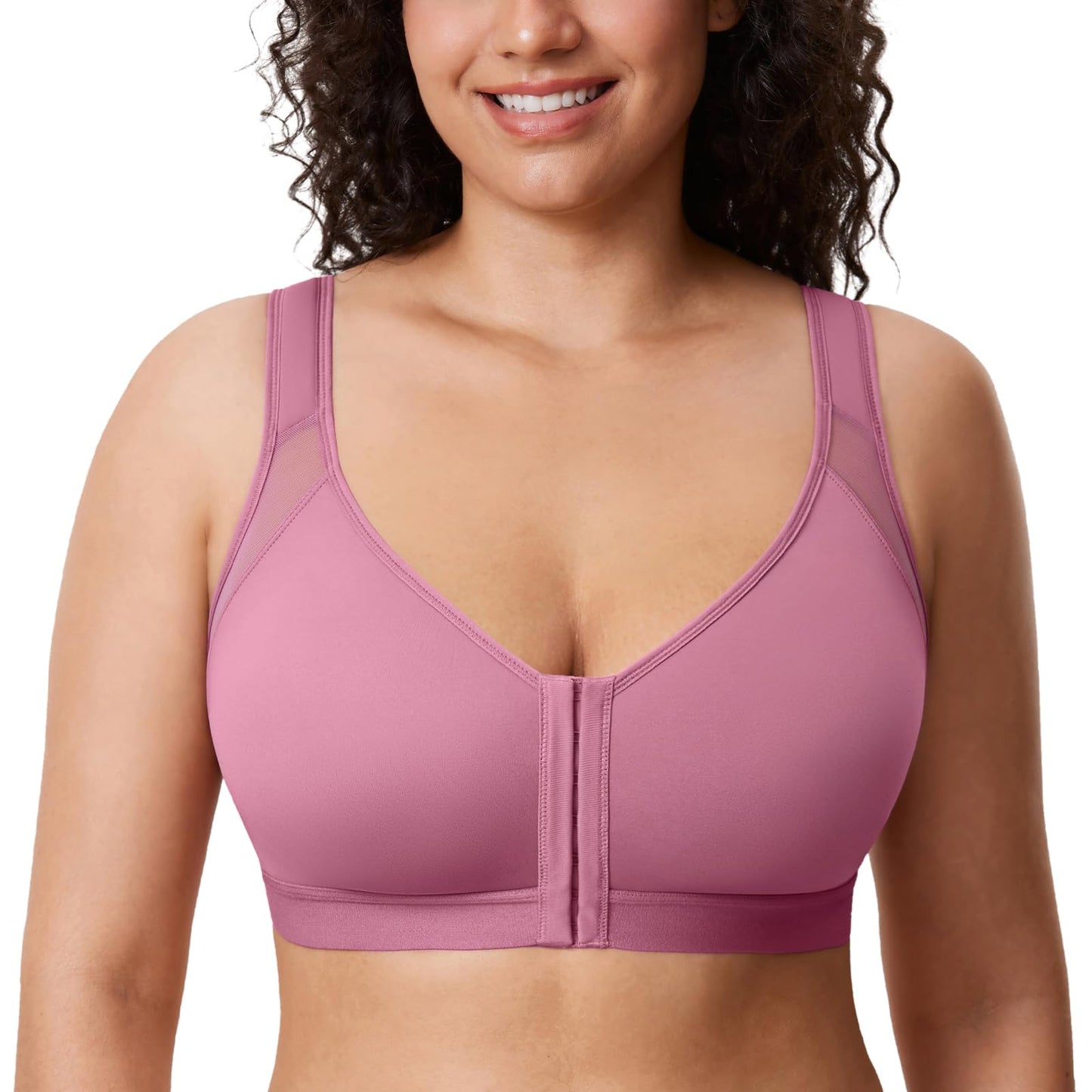 DELIMIRA Women's Full Coverage Front Closure Wire Free Back Support Posture Bra Brown Rose 40DD