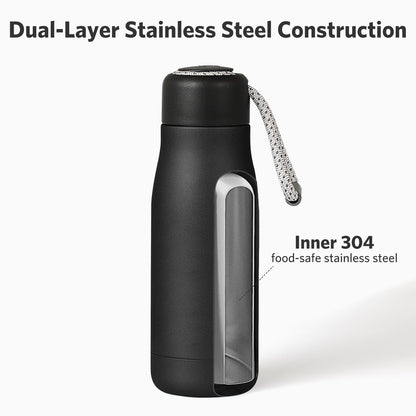 Water Bottles with Portable Lid，Hydro Insulated Thermal Flask for Hot or Cold Drinks 350ml Stainless Steel Metal Reusable Water Bottle for Kids, Adults, Midnight Black