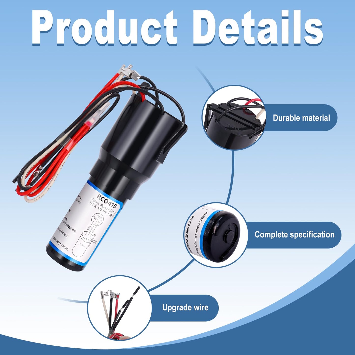 Wadoy RCO410 3 in 1 Compressor Hard Start Capacitor Kit For Refrigerators & Freezers 1/4-1/3 H.P. 115VAC