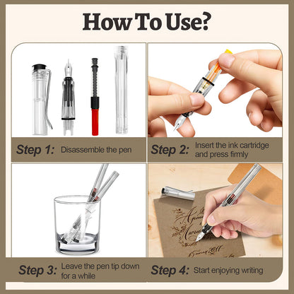 Calligraphy Set, 7 Pcs Fountain Pen with Different Replaceable Nib and 40 Replaceable Ink Cartridge in 11 Color for Beginner Writing and Drawing Calligraphy Kit