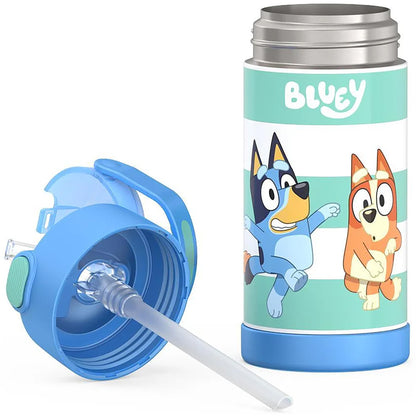 THERMOS FUNTAINER Water Bottle with Straw - 12 Ounce - Kids Stainless Steel Vacuum Insulated Water Bottle with Lid, Bluey