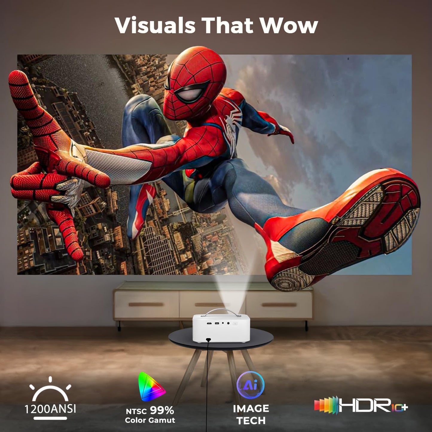 [AI Movin 2.0 System/1200 ANSI/Auto Focus] Projector with WiFi and Bluetooth, Outdoor-Projector 30W DoIby Audio APPS Built-in, Lisowod 1080P Smart Portable 4K Proyector with HDR10+ 2025 Upgraded